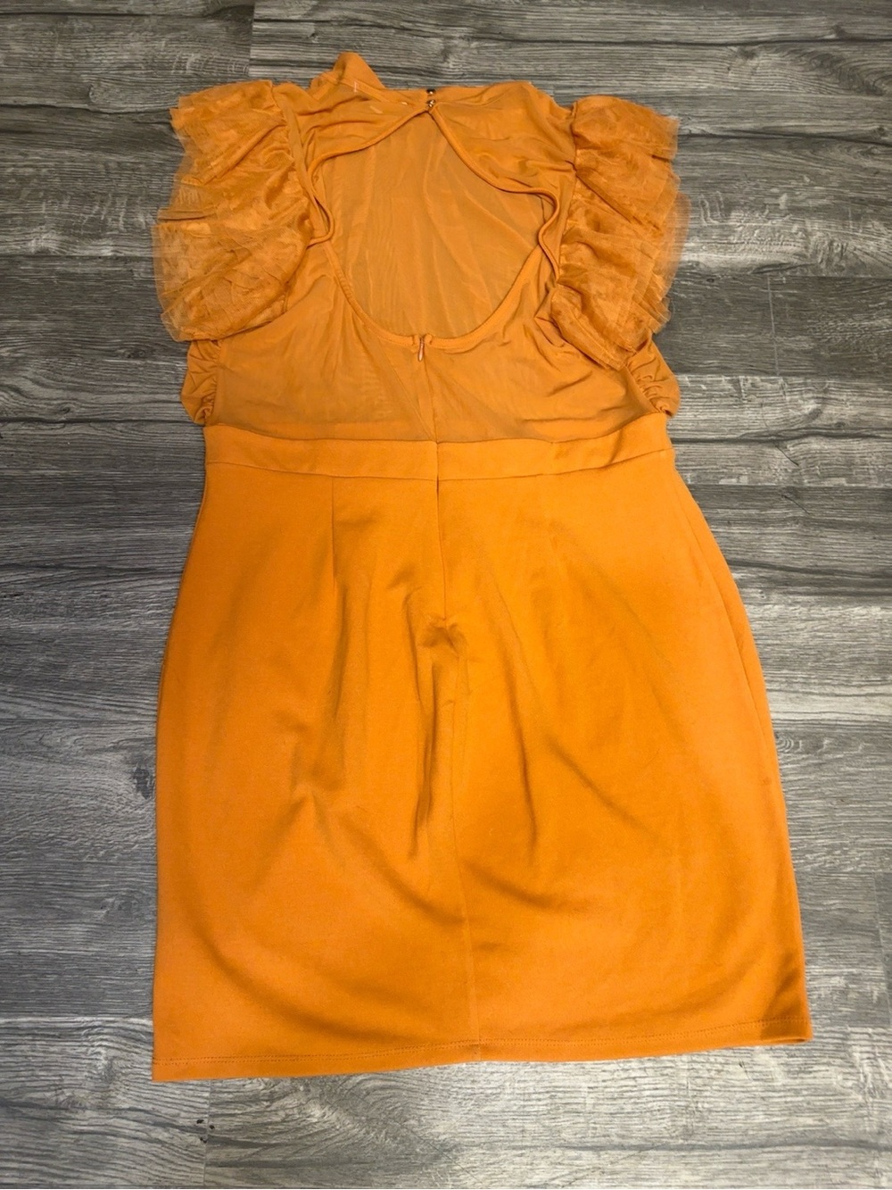 Haute Monde Orange Bodycon Dress 2X | Ruffle Tulle Sleeves | Plus Size - Picture 4 of 7